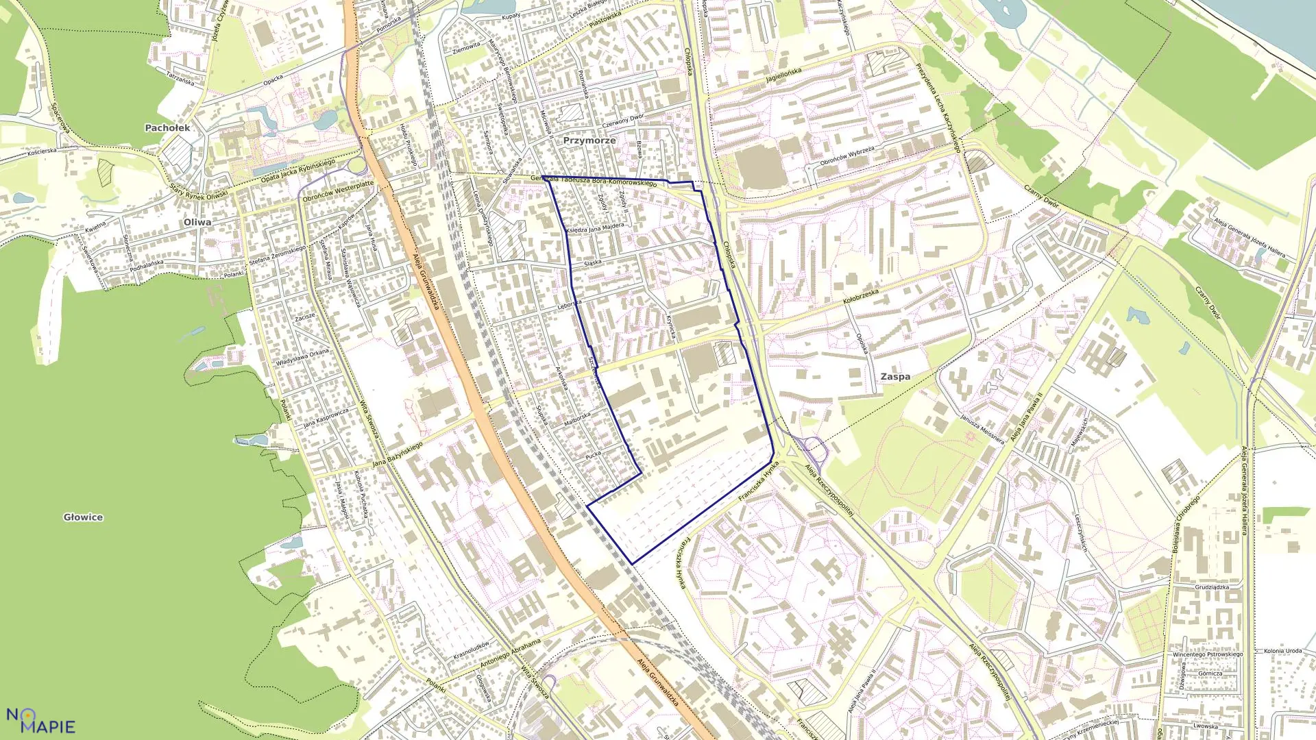 Mapa obrębu 020 w mieście Gdańsk