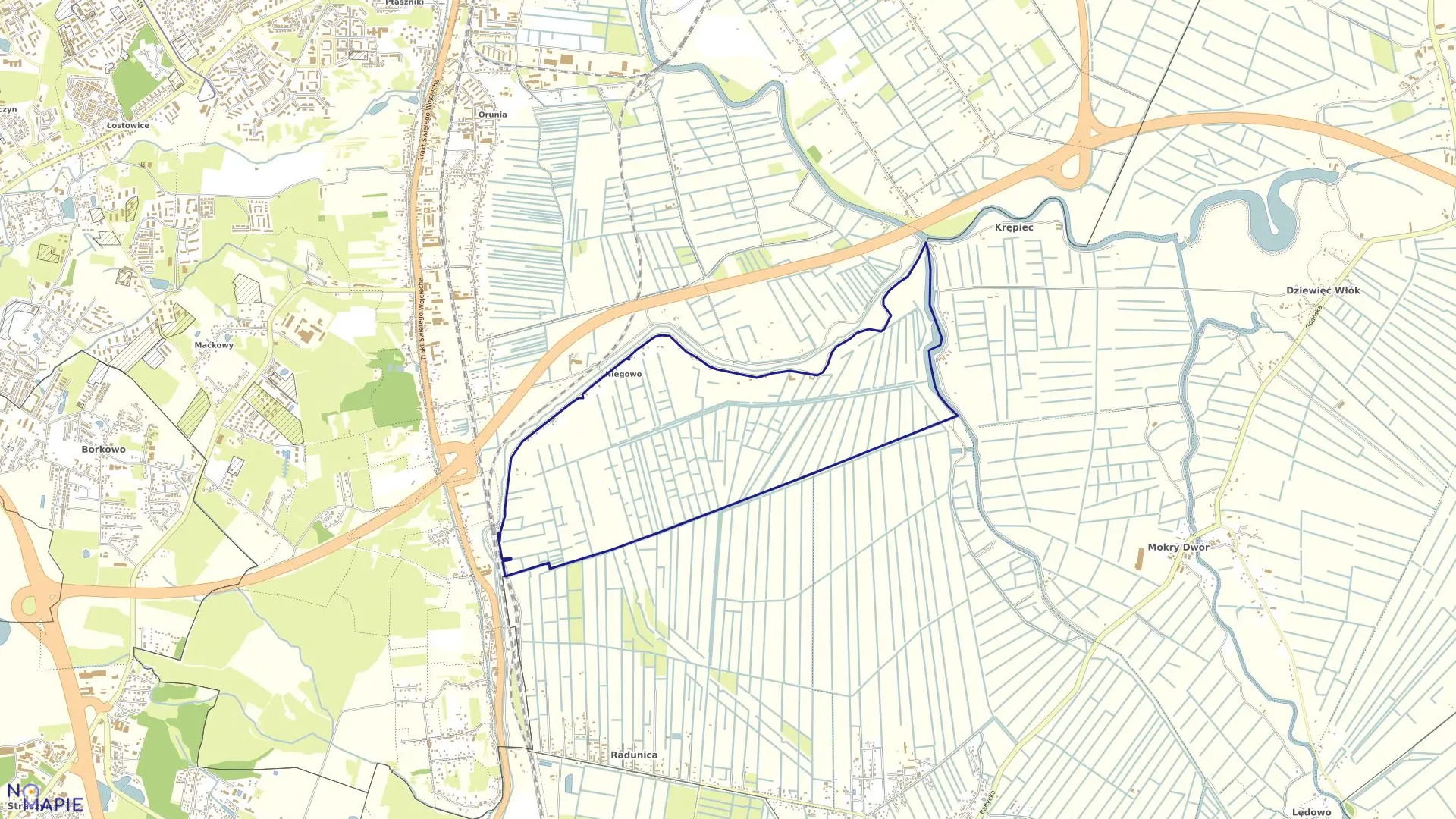 Mapa obrębu 334S w mieście Gdańsk