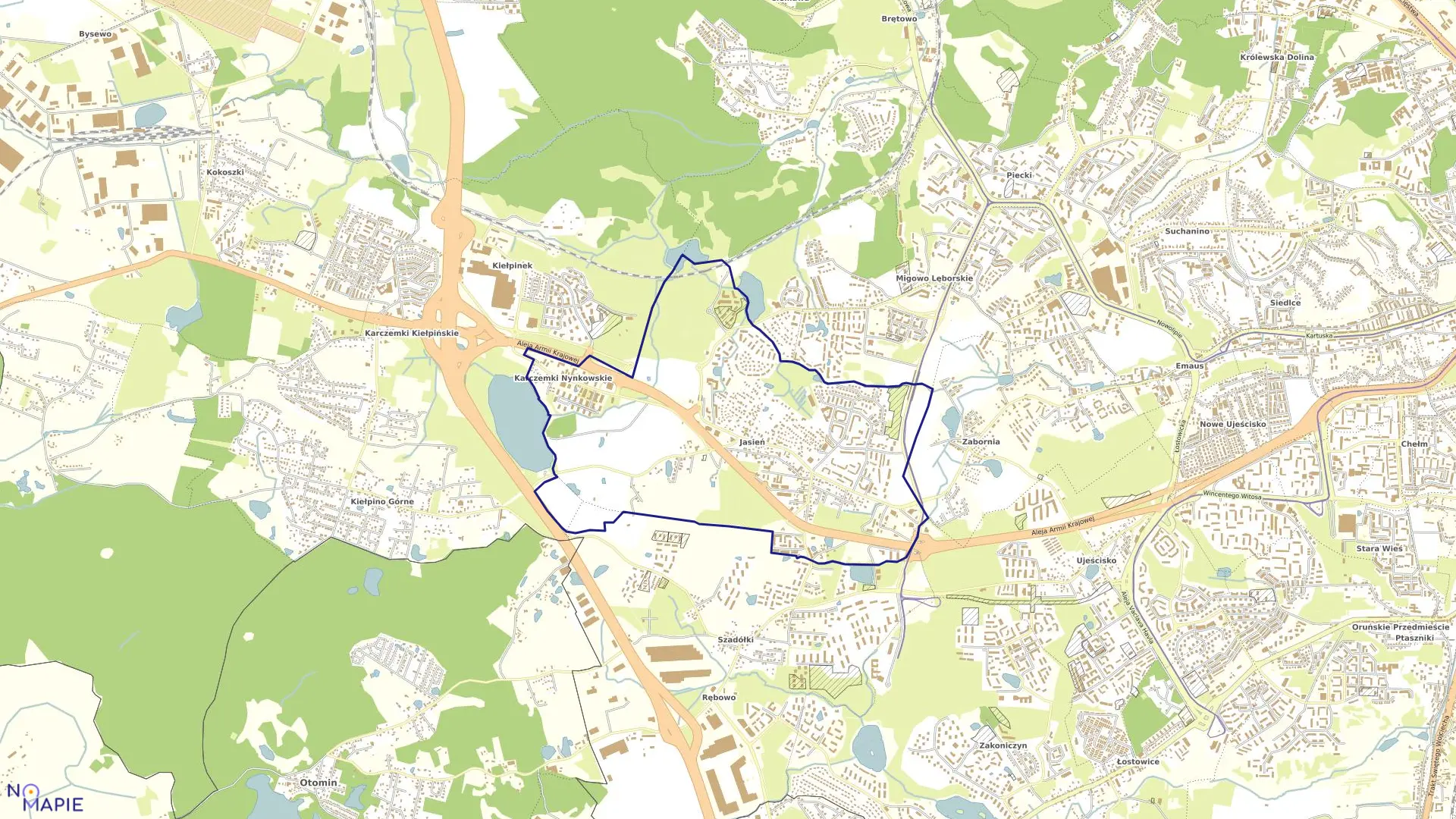 Mapa obrębu Jasień w mieście Gdańsk