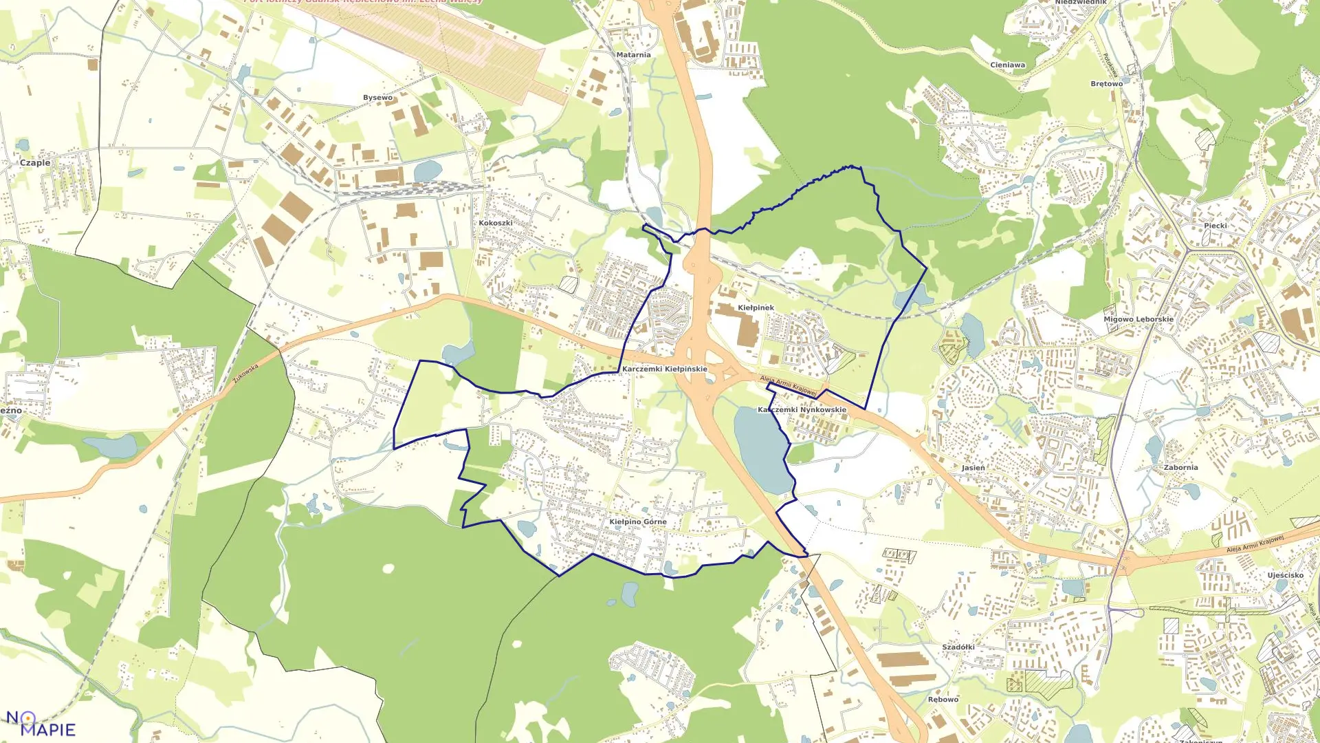 Mapa obrębu Kiełpino Górne w mieście Gdańsk