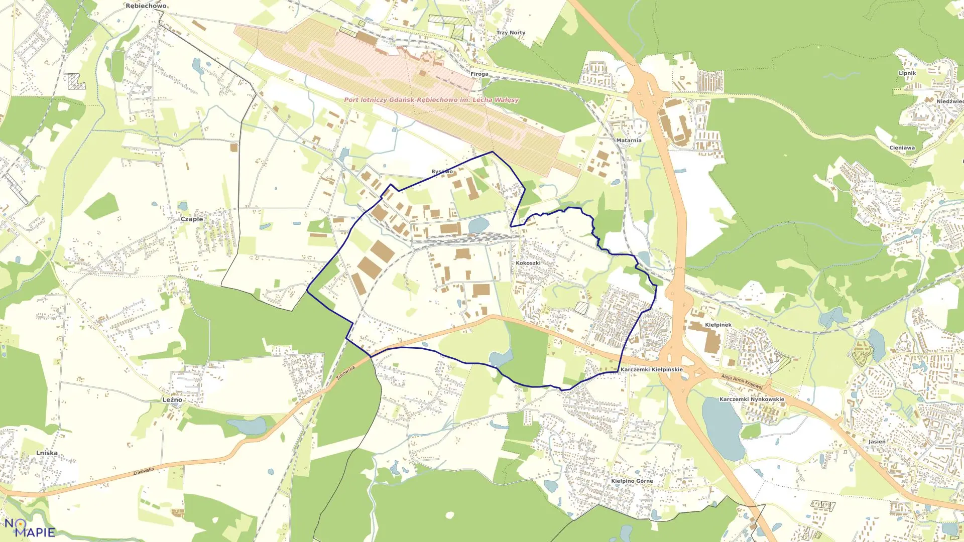 Mapa obrębu Kokoszki w mieście Gdańsk