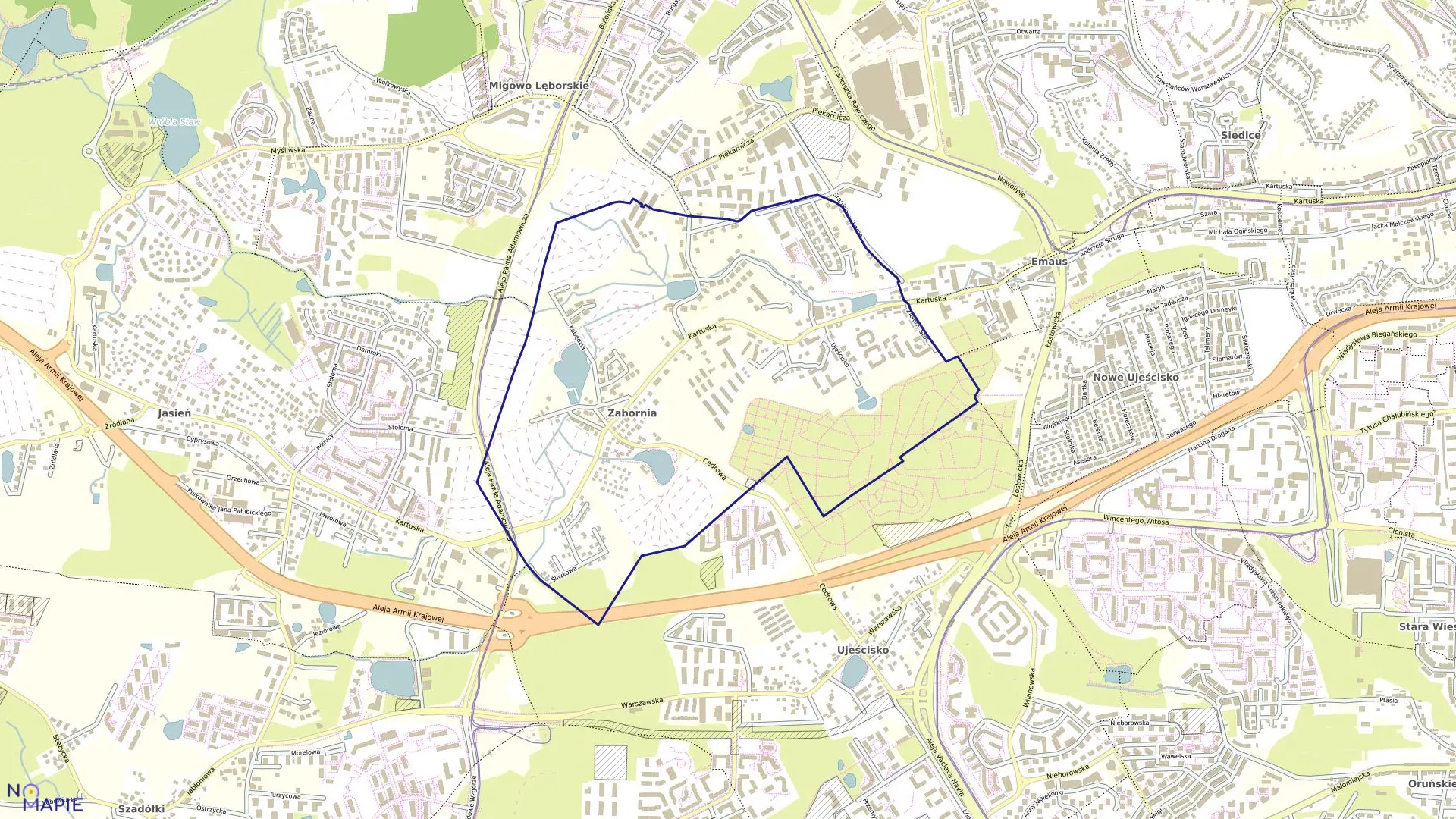 Mapa obrębu Zabornia w mieście Gdańsk